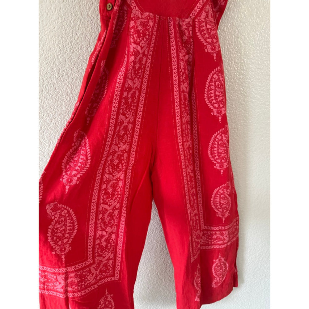 Free People Feel The Sun Red Bandana Jumpsuit NWT Sz 10 Boho Paisley Prairie - Picture 7 of 10